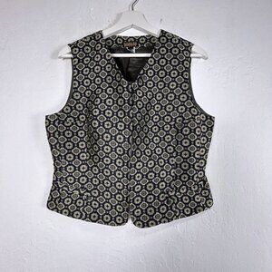 Georgiou Studio Womens Vest Size 12 Navy & Cream Floral Pattern Zip Front Casual